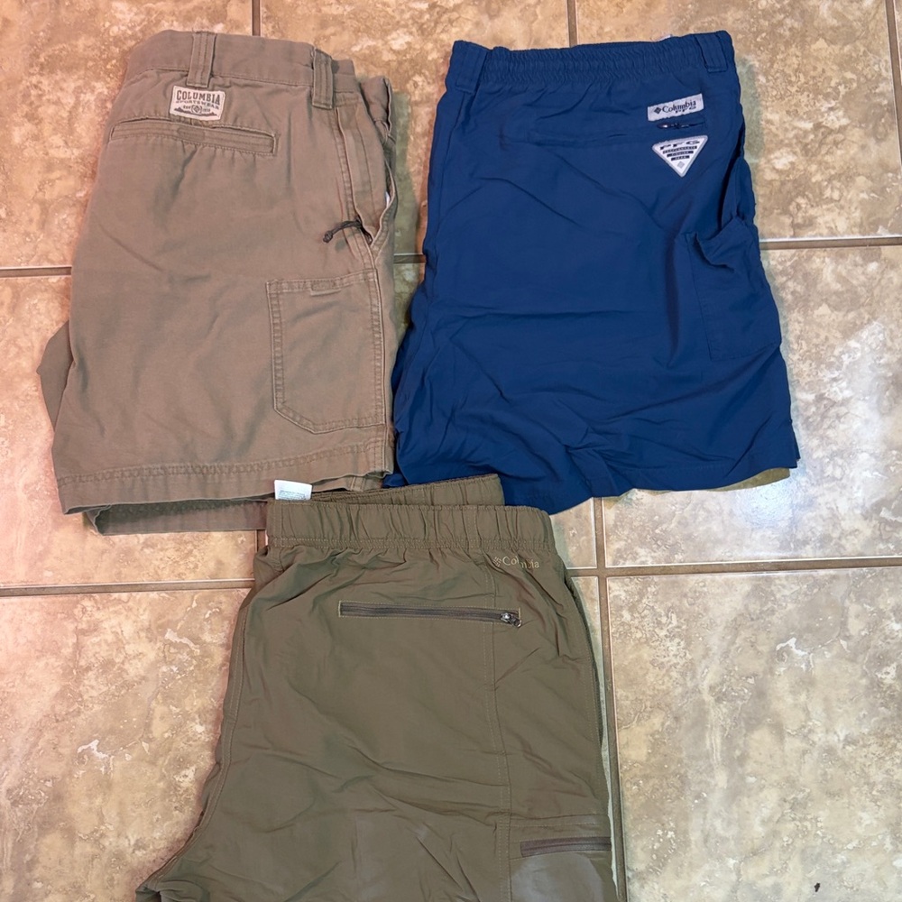 3 Pair of Columbia Shorts, PFG, Hiking, Swim, size CL, 1 pair of 38